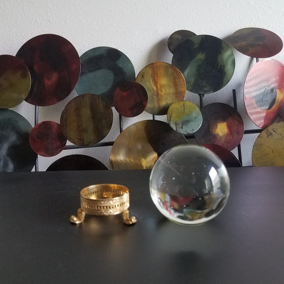 Vintage Crystal Ball with Gold Filigree Stand - Picture 4 of 7